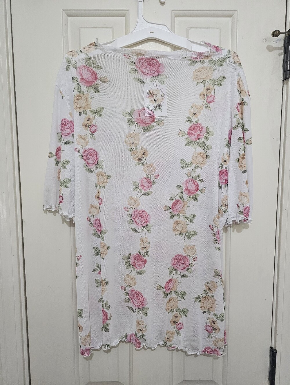Women’s Floral Sleep Chemise - White with Pink & Cream Roses